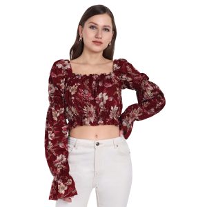 Red Crop Top Floral Rayon