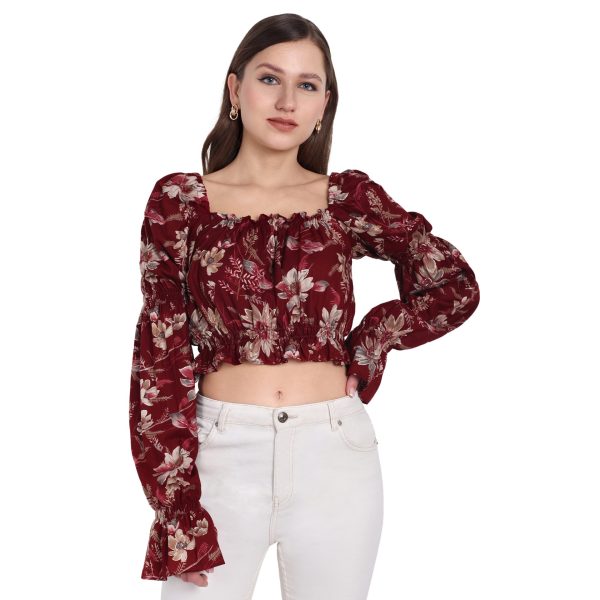 Red Crop Top Floral Rayon